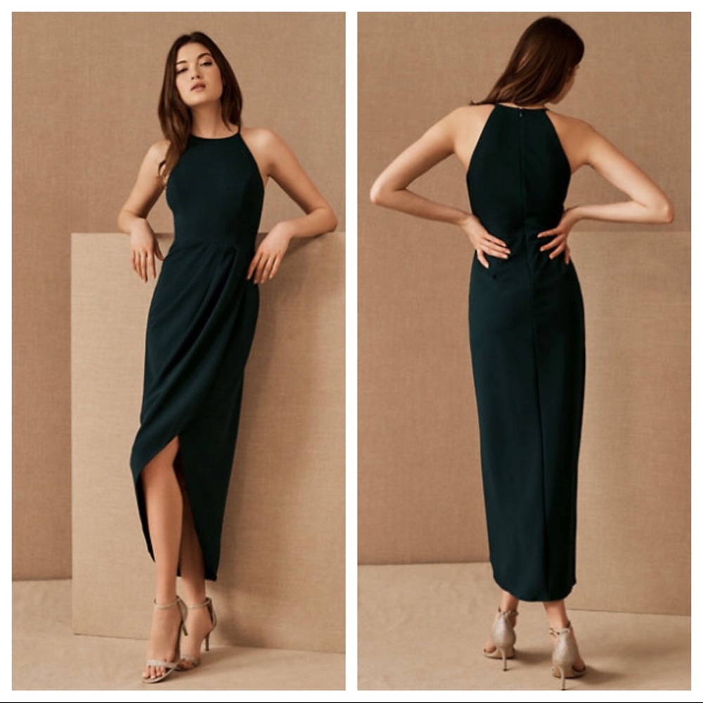 NWT BHLDN Marceau High-Low Crepe Dress Emerald Z478-5
